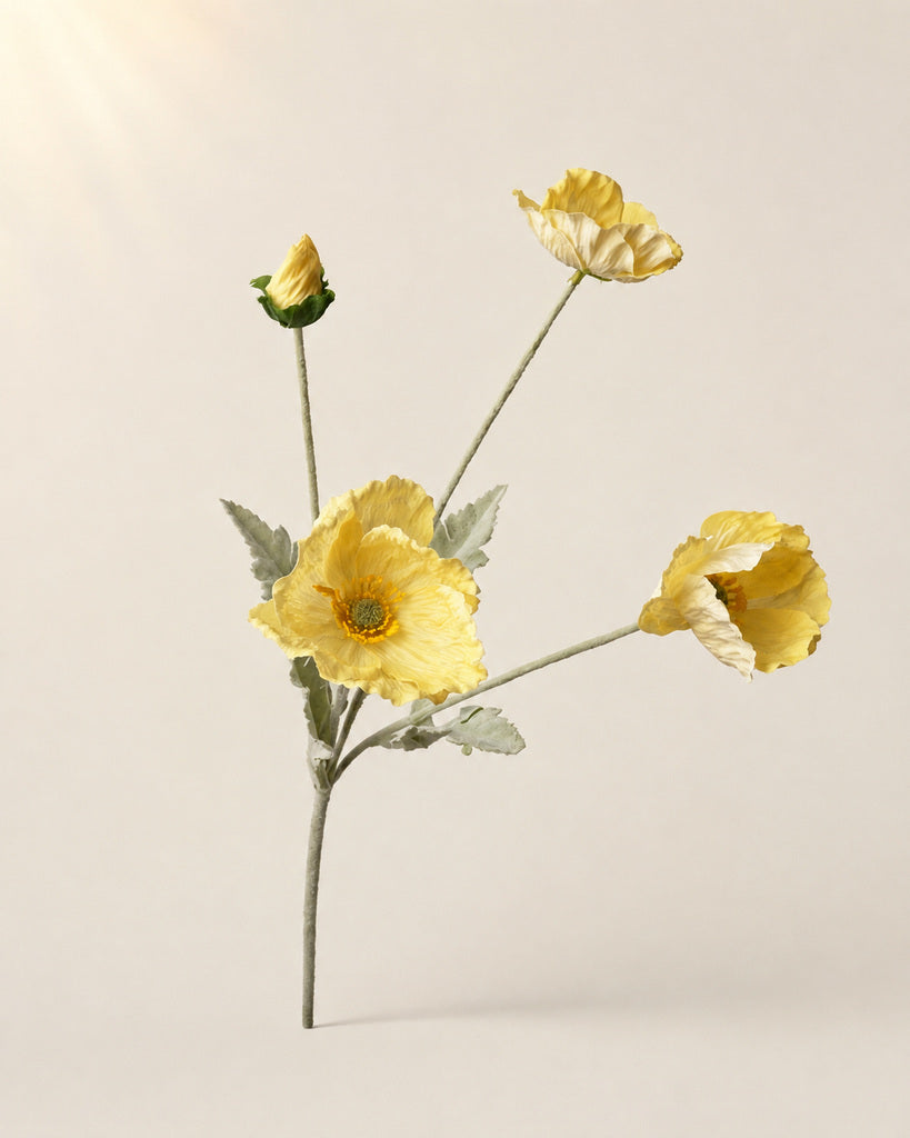 Light Yellow Fabric Artificial Poppy Spray - 64 cm