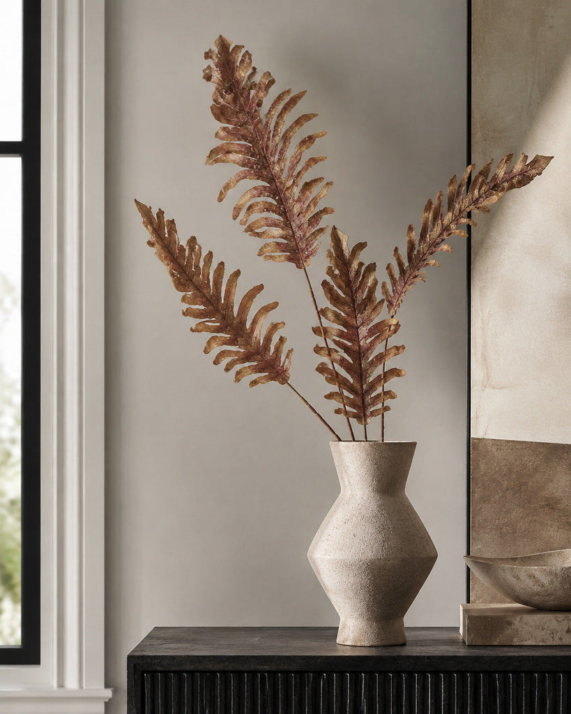 Brown Red Artificial Coated Feather Leaf Stem - 145 cm