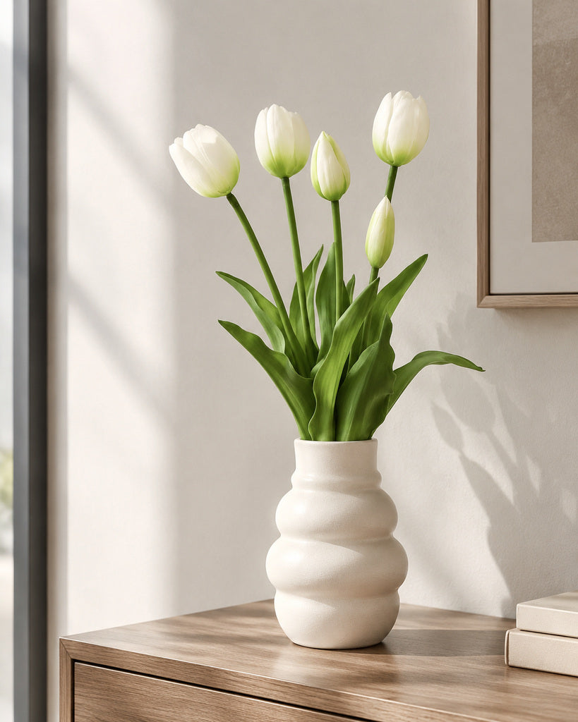 White Soft Rubber Artificial Tulip Bush - 40 cm