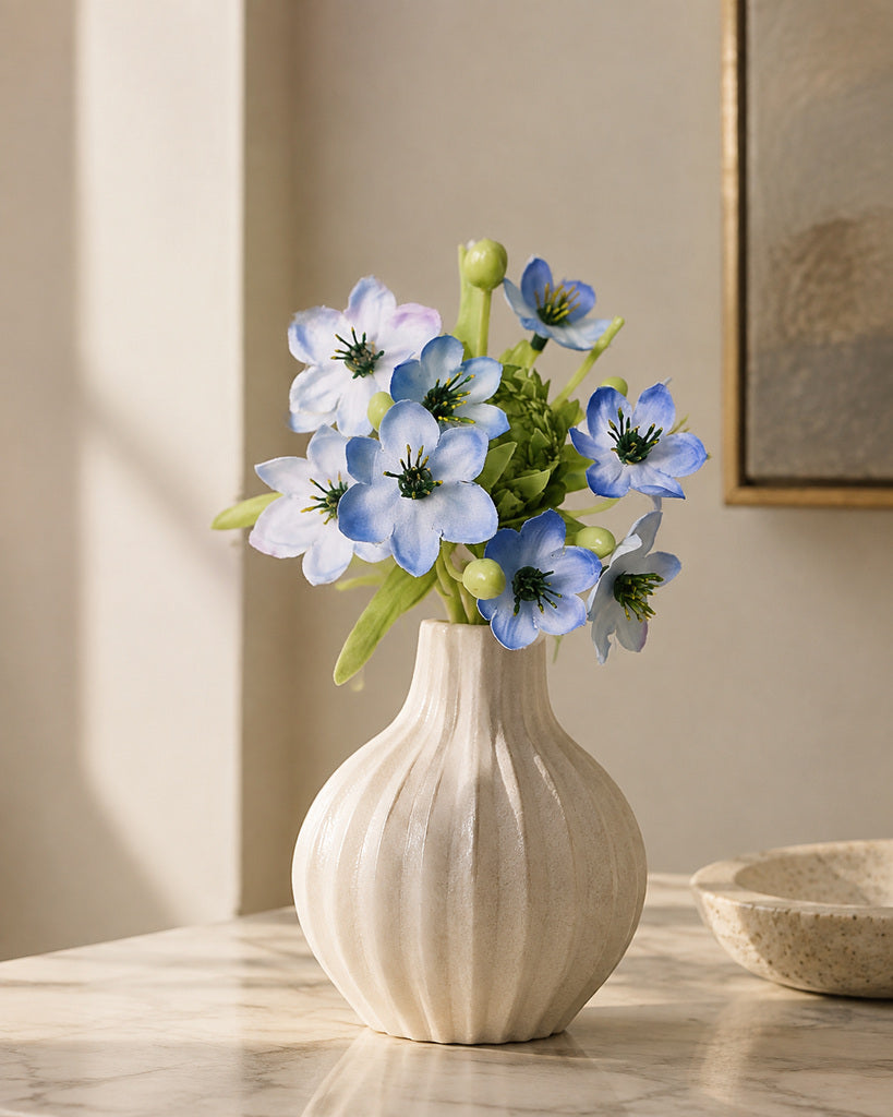 Blue Fabric Artificial Flower Stem - 64 cm