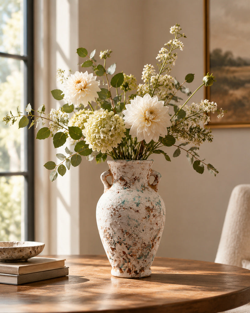 Weathered Ivory Double-Handle Ceramic Vase - 11.4"