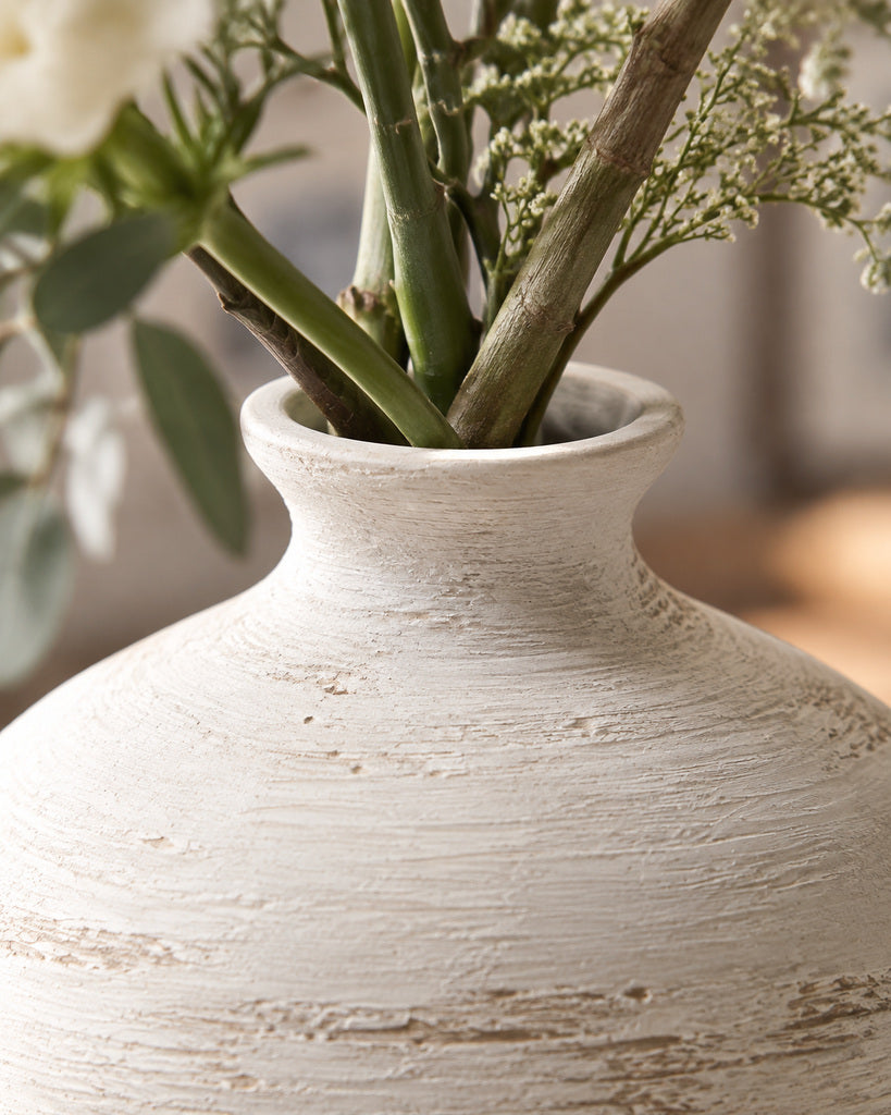 Hand-Glazed Ivory Tall Brush-Textured Sculptural Vase - 12.0"