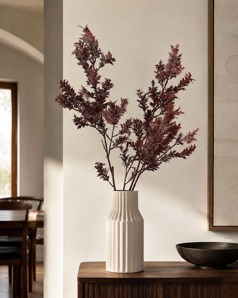 Burgundy Artificial Flocked Herb Branch - 80 cm
