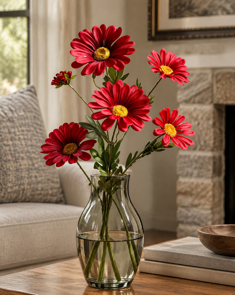 Red Artificial Daisy Floral Stem - 75 cm