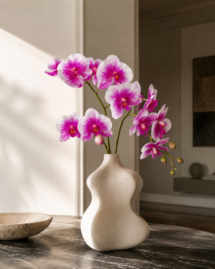 White & Magenta PVC Artificial Phalaenopsis Orchid Stem - 100 cm