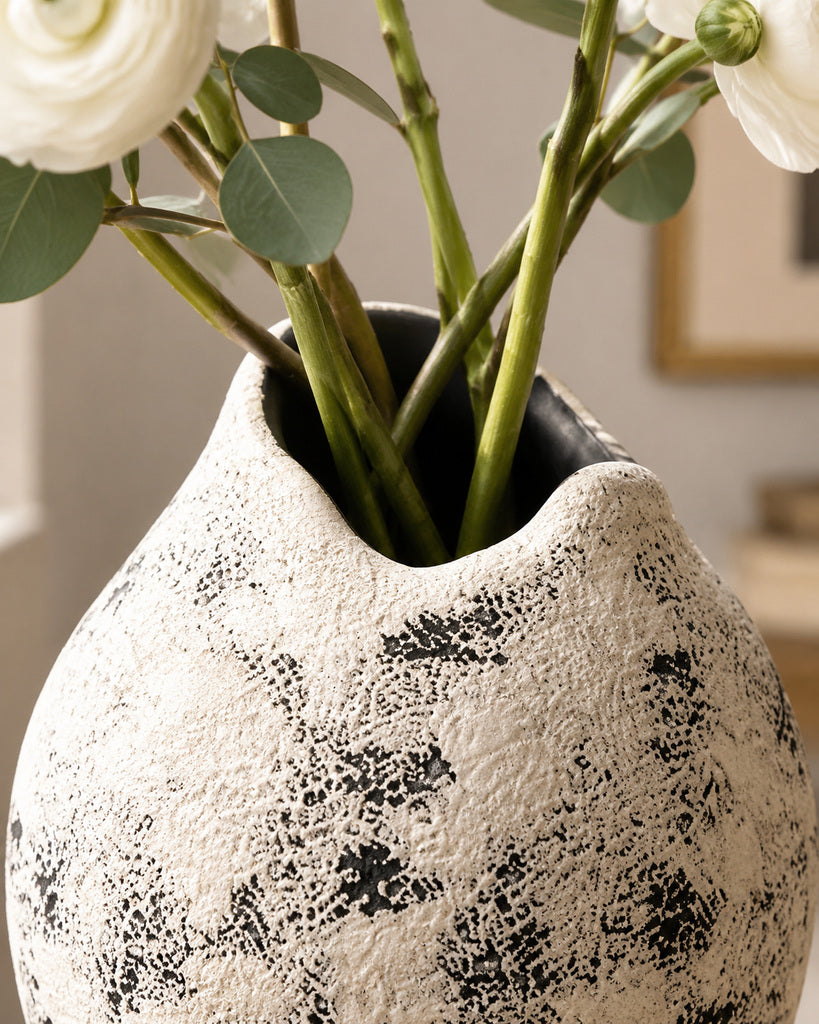 Weathered Ivory Organic Asymmetrical Textured Vase - 13.1"