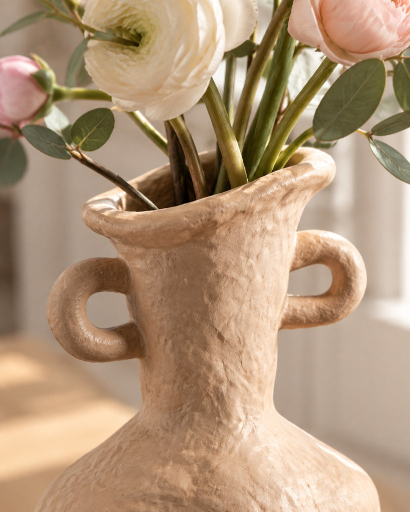 Muted Terracotta Double-Handle Pedestal Ceramic Vase - 10"