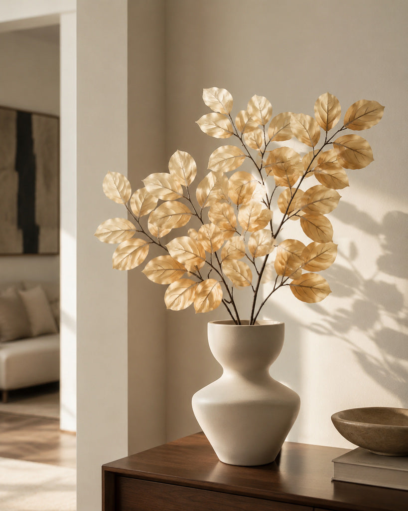 Light Caramel Artificial Saba Leaf Branch - 70 cm