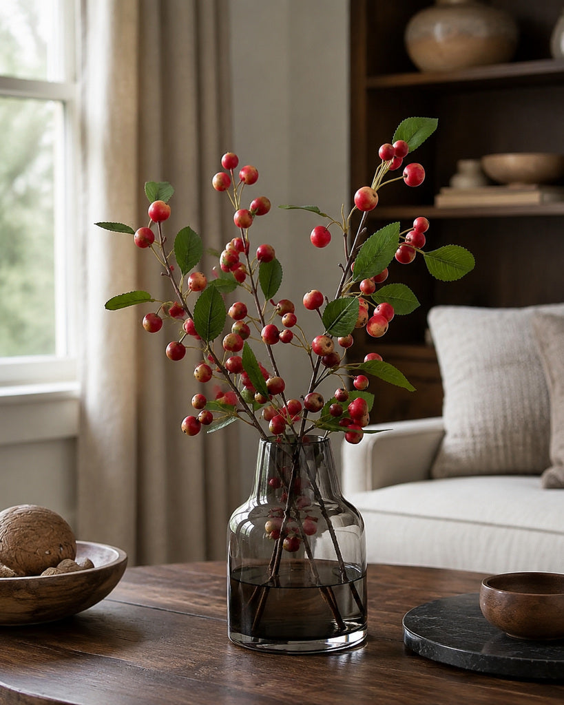 Red Artificial Crabapple Fruit Branch - 95 cm