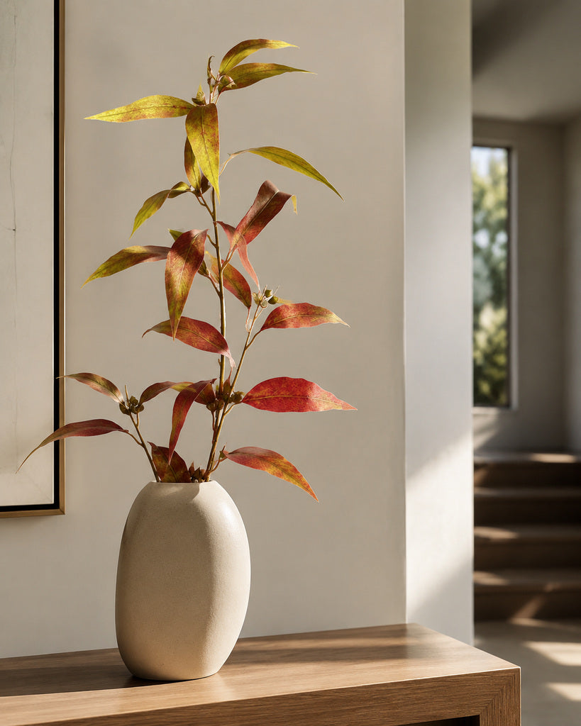 Red Yellow Green 3D Artificial Eucalyptus Leaf Branch - 57 cm