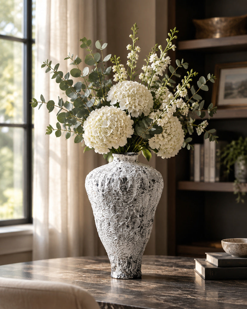 Iron Black & White Tall Raised-Texture Vase - 11.4"