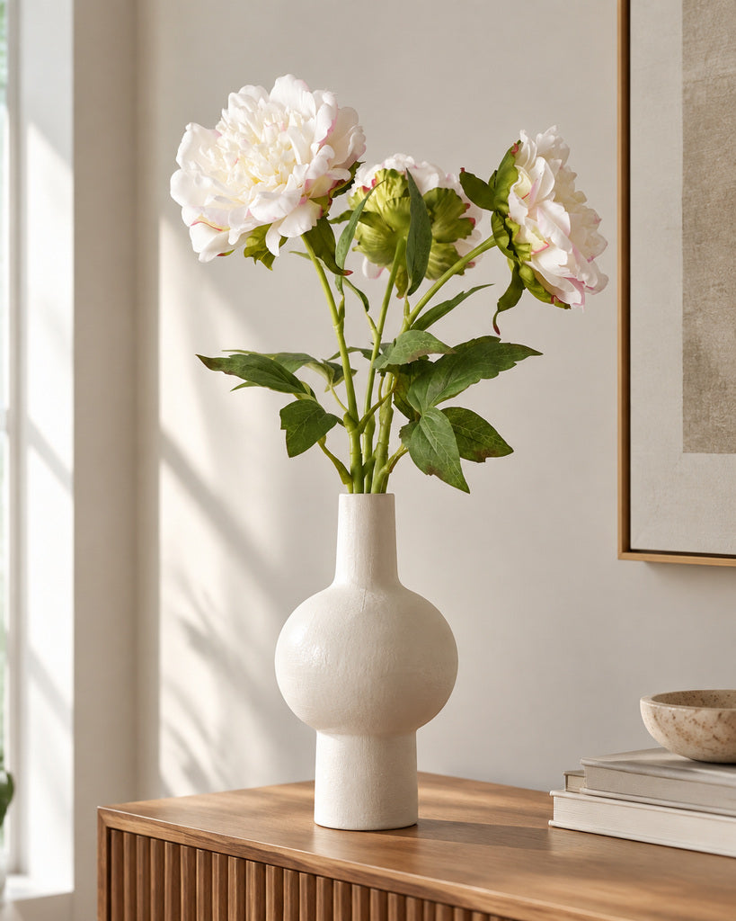 Blush White 3-Stem Artificial Peony Bouquet - 60 cm