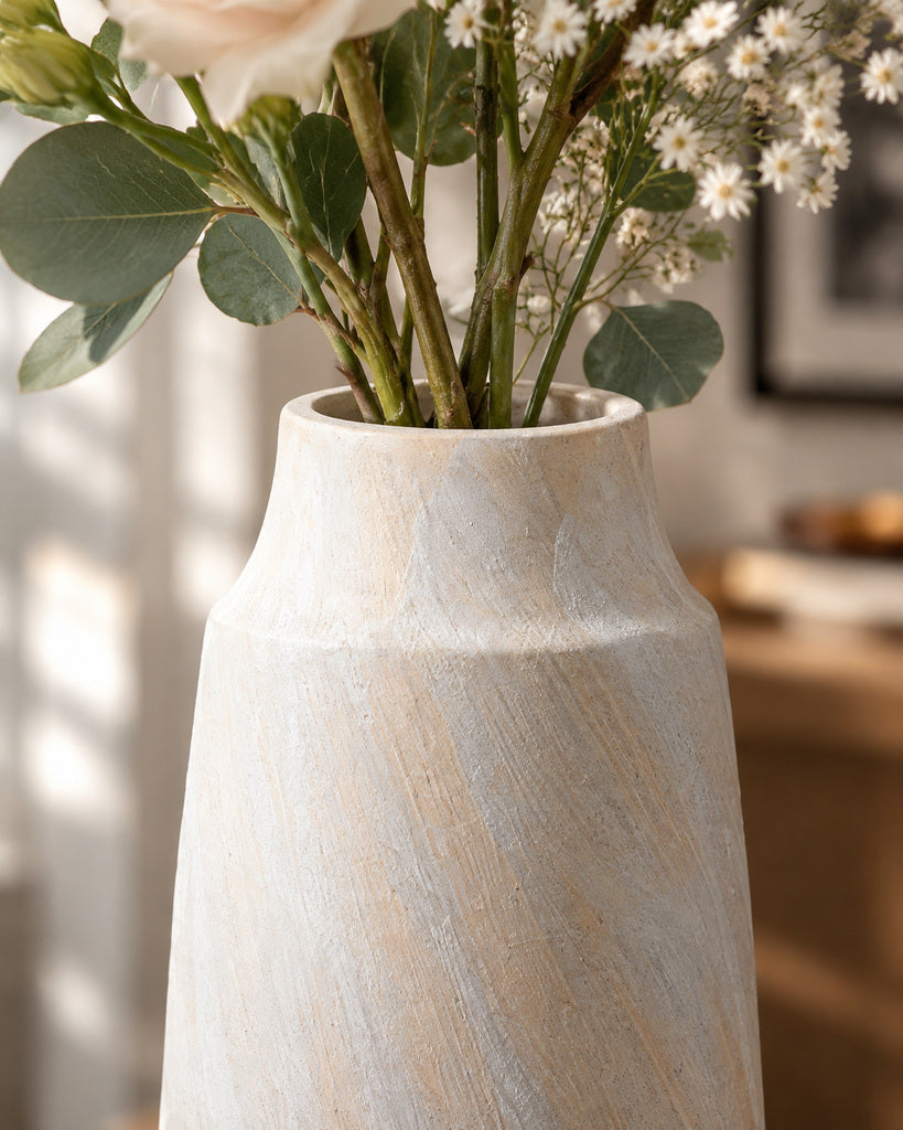 Warm Ivory Brushstroke Textured Slender Vase - 13.8"