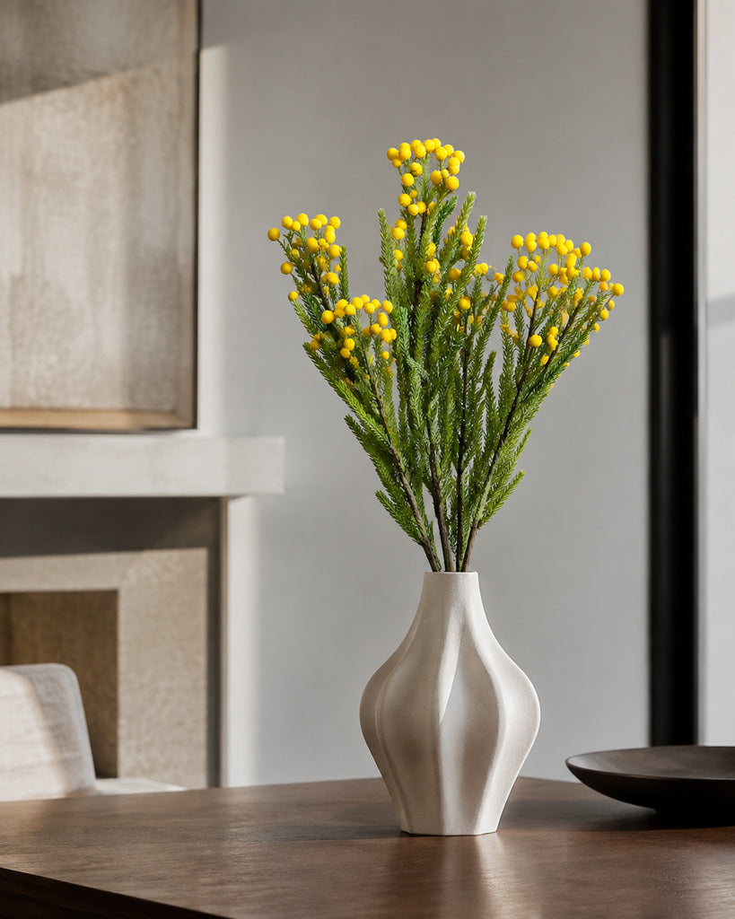 Yellow Artificial Coral Berry Branch - 54 cm