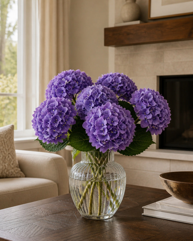 Purple Fabric Artificial Hydrangea Stem - 51 cm