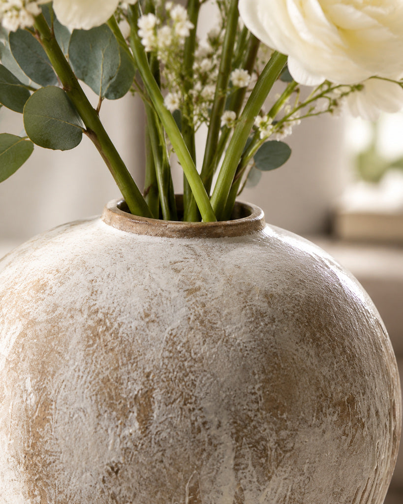 Weathered Taupe & White Teardrop Textured Vase - 10.2"