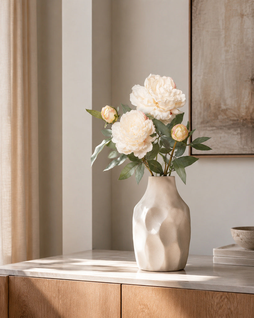 Champagne Fabric Artificial Peony Stem - 64 cm
