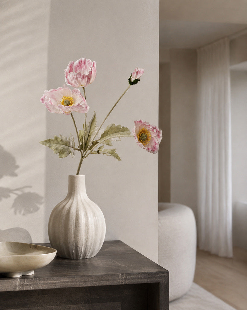Blush White Fabric Artificial Poppy Spray - 64 cm