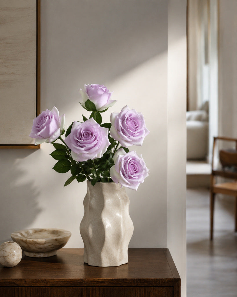 Lavender Fabric Artificial Carola Rose Stem - 66 cm