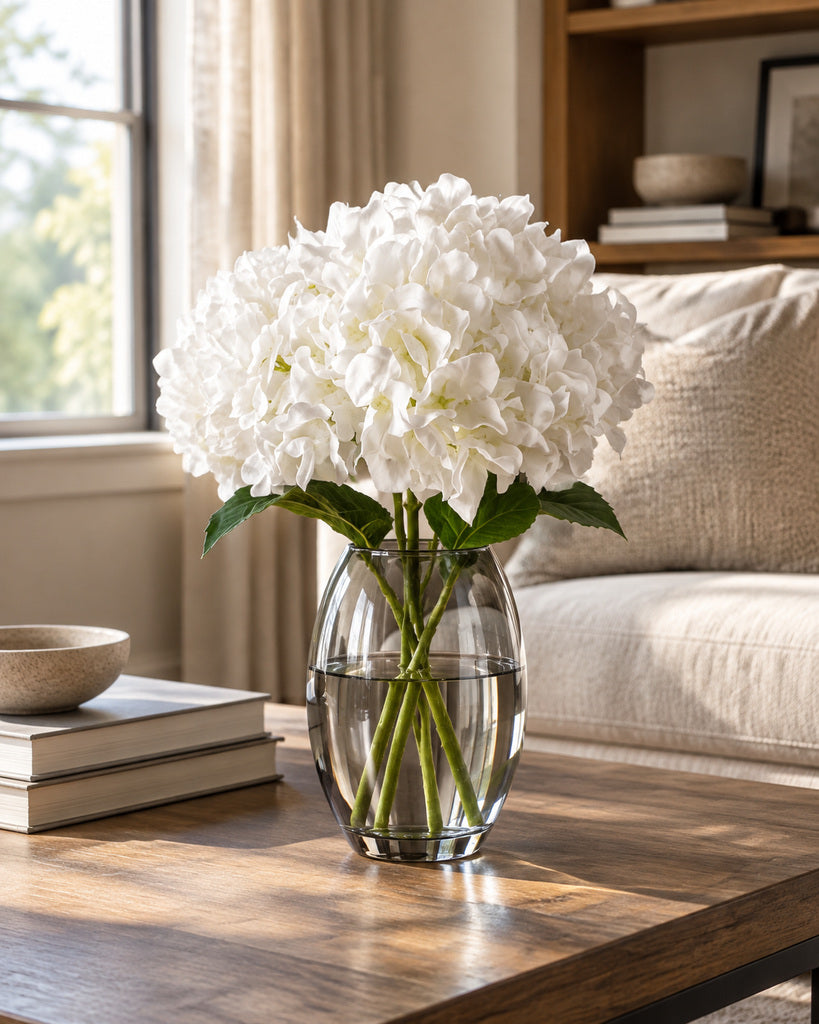 White Soft-Touch Artificial Hydrangea Stem - 47 cm