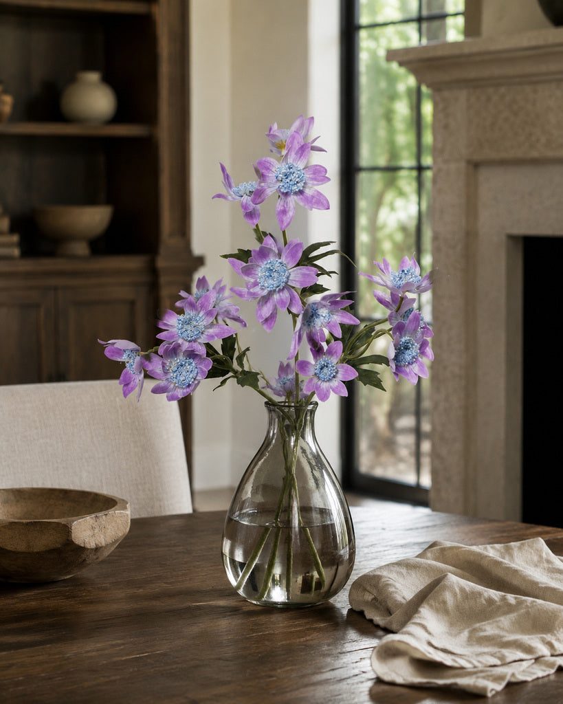 Light Purple Plastic, PVC & Soft Rubber Artificial Dandelion Spray - 65 cm