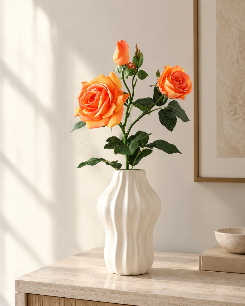 Orange 3-Head Princess Rose Faux Flower Stem - 75cm