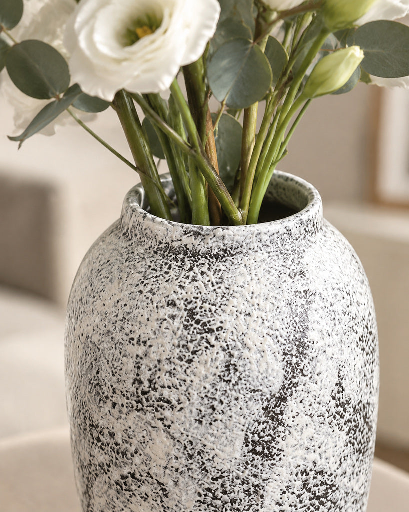 Snow White Speckled Textured Slender Vase - 13.4"