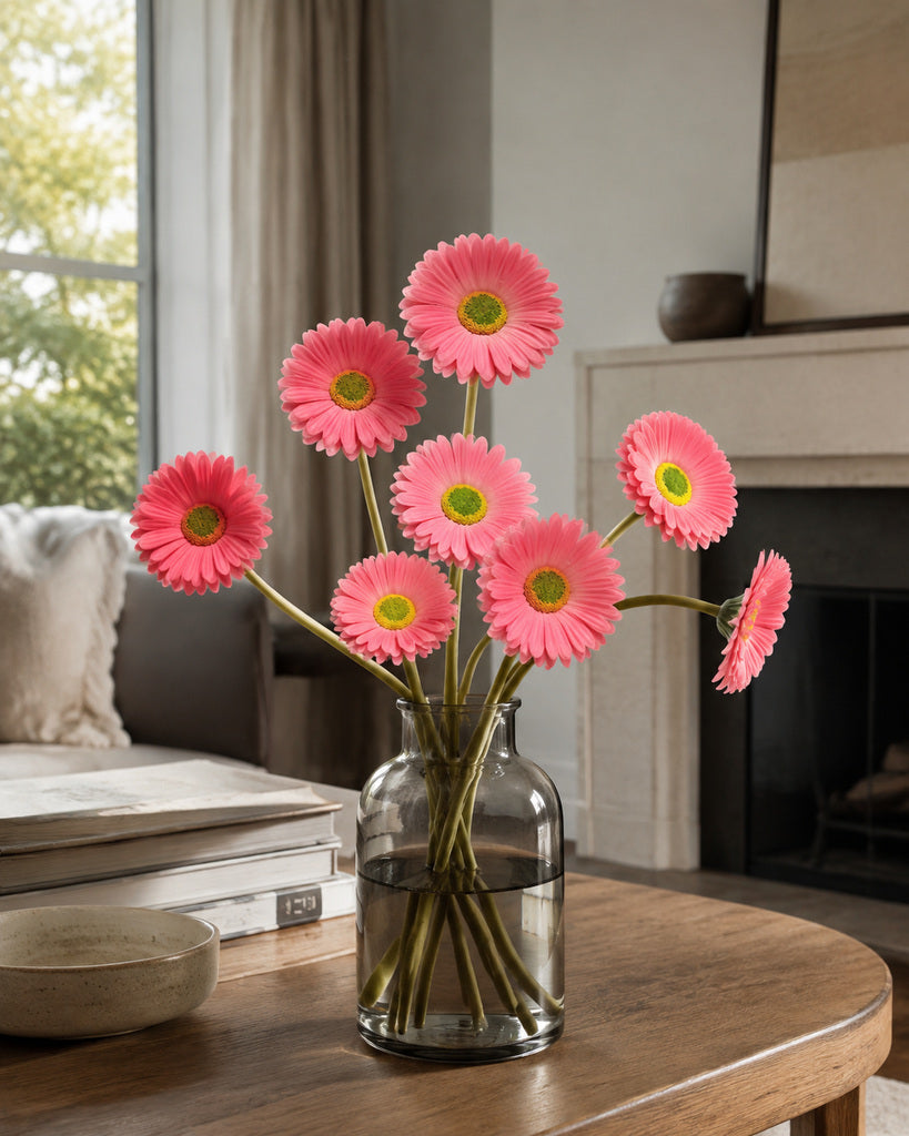 Pink PU Artificial Gerbera Daisy Floral Stem - 34 cm