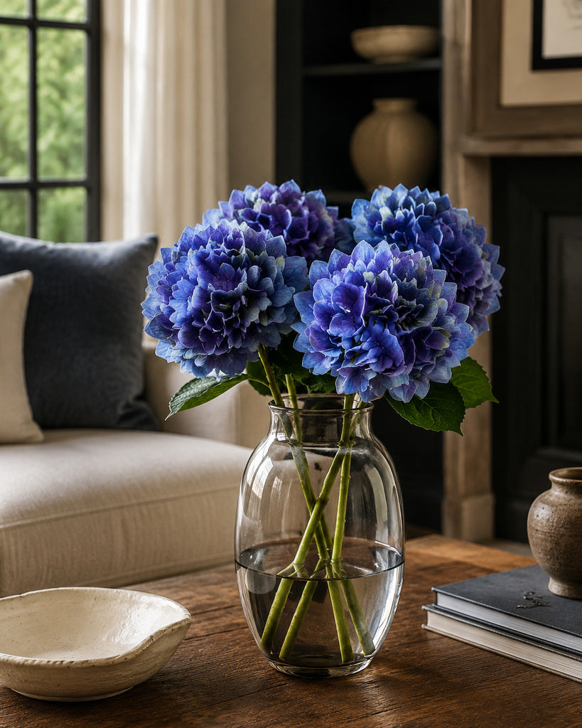 Blue Artificial Hydrangea Floral Stem - 48 cm