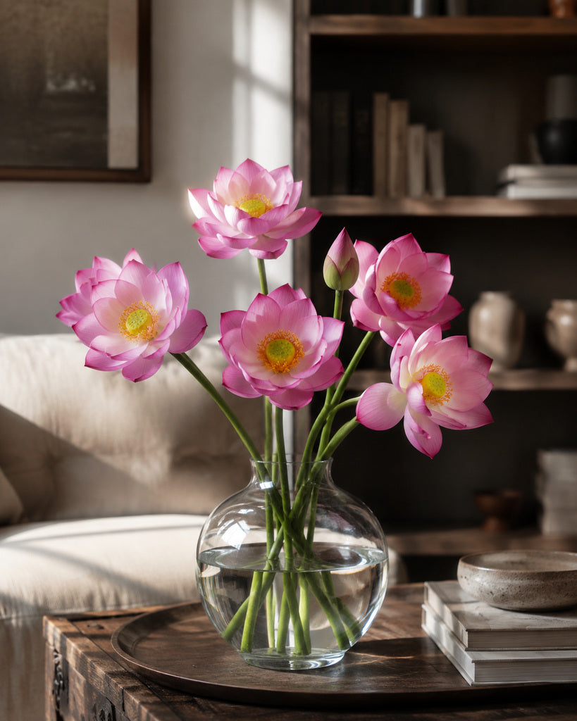Pink Artificial Lotus Floral Stem - 60 cm