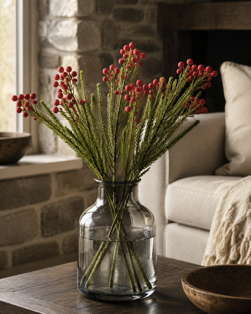 Red Artificial Coral Berry Branch - 54 cm