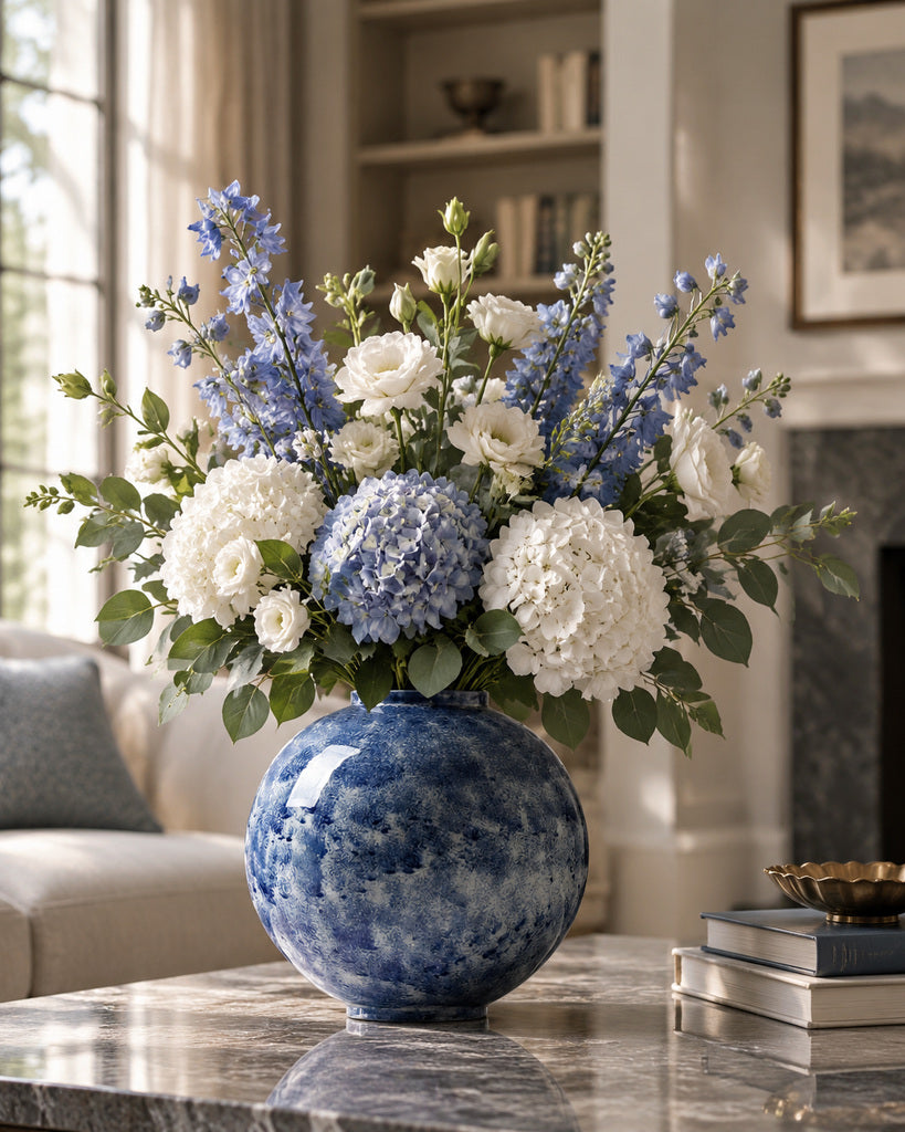 Mottled Cobalt Blue Rounded Vase - 10.4"