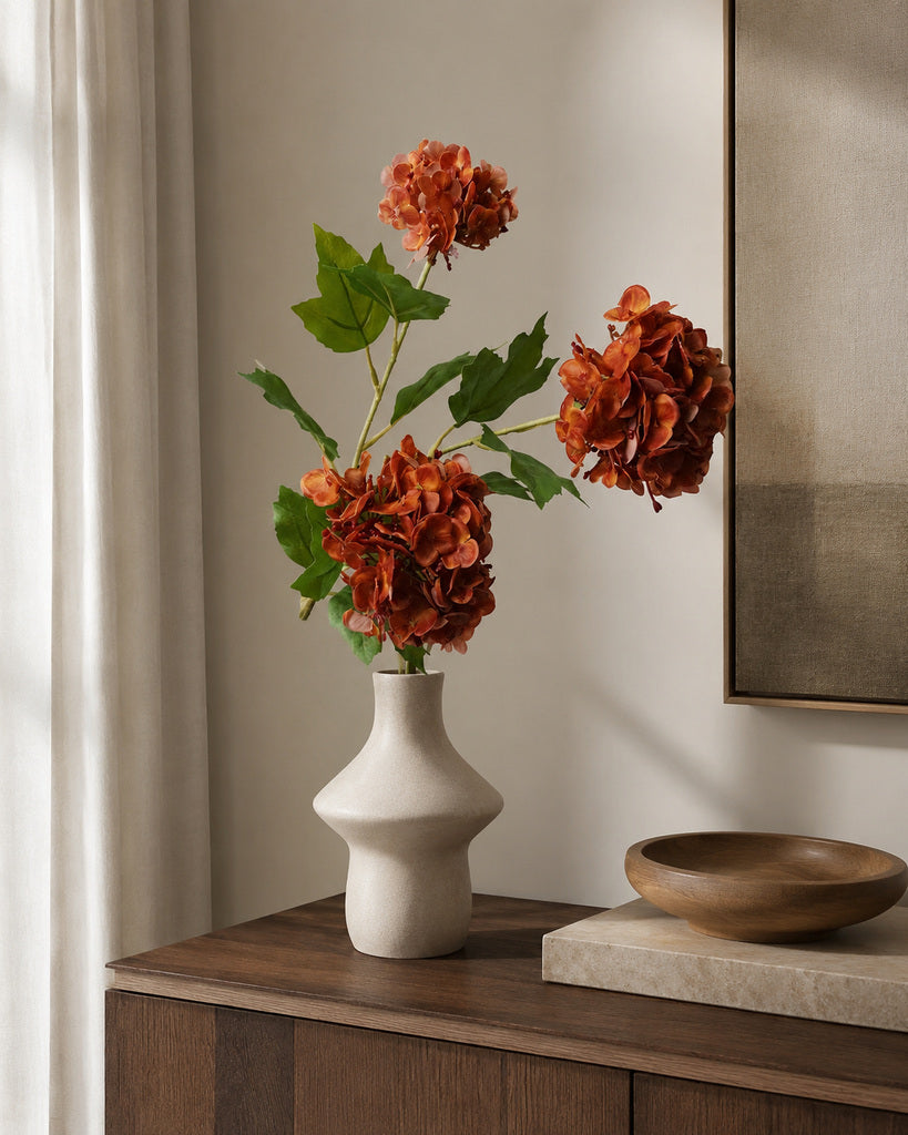 Red Brown Plastic Artificial Snowball Flower Branch - 68 cm