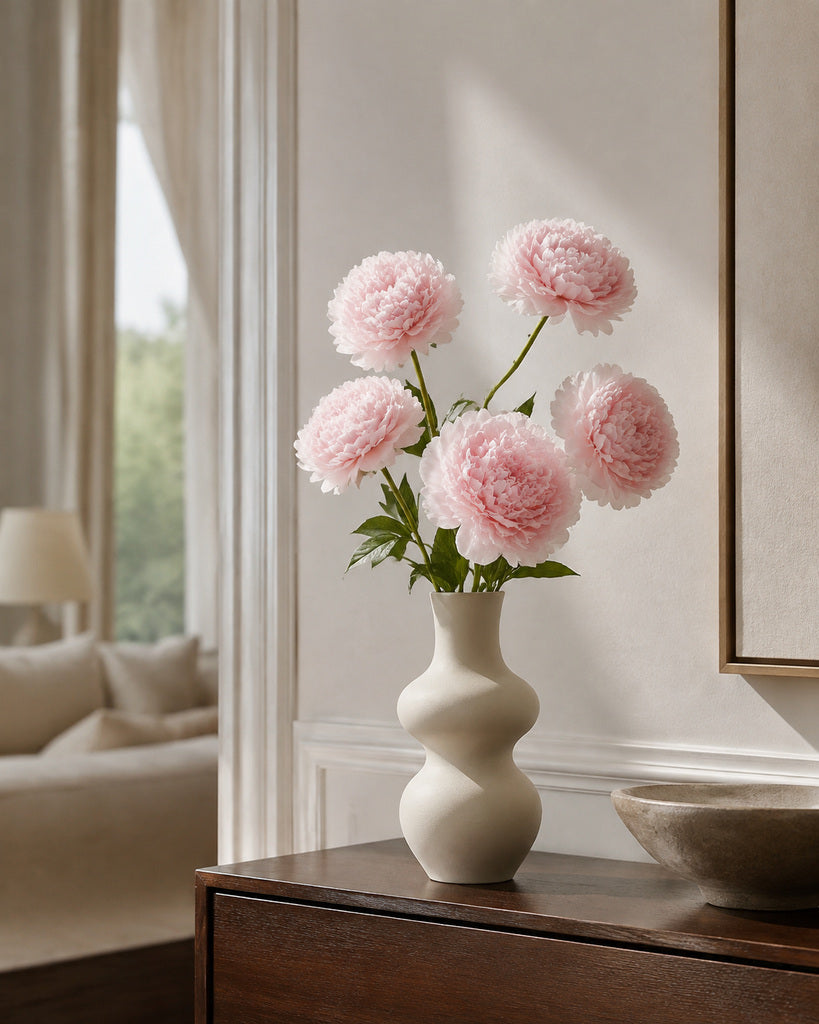 Light Pink Fabric Artificial Peony Stem - 56 cm