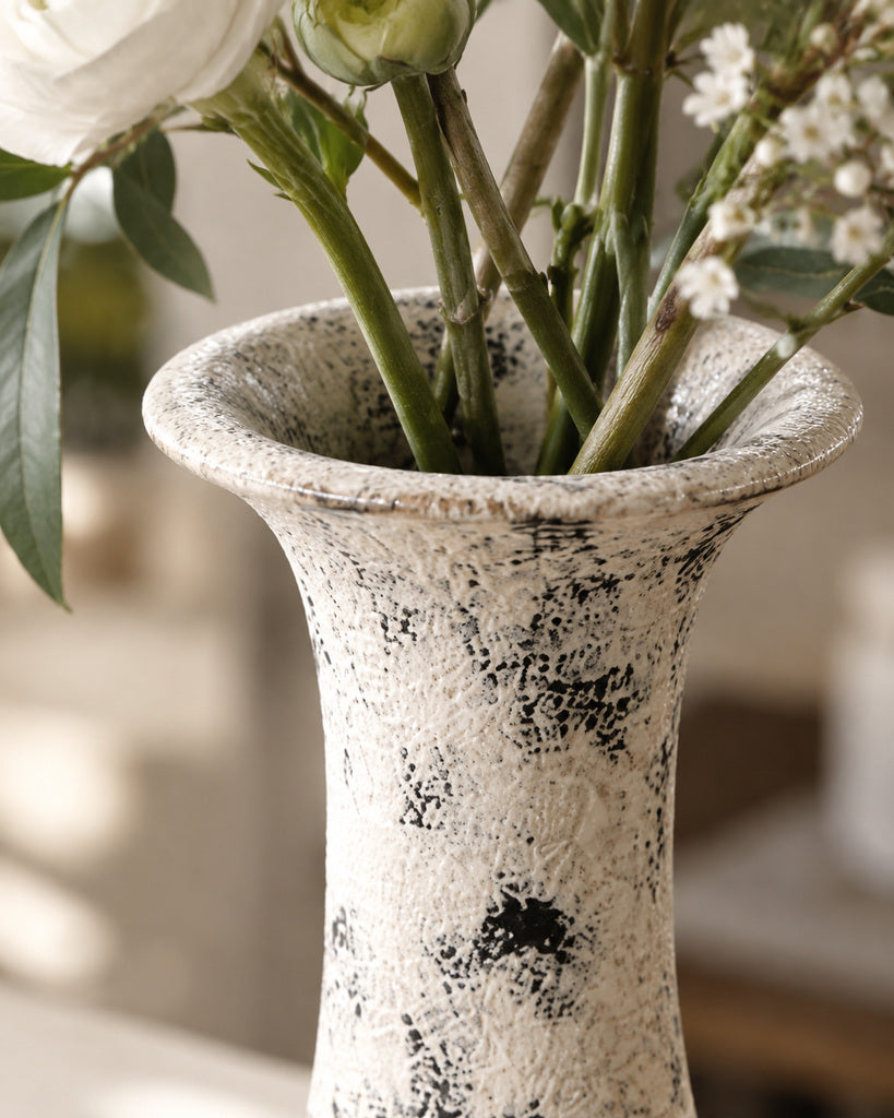 Weathered Ivory Tall Pedestal Textured Sculptural Vase - 12.3"