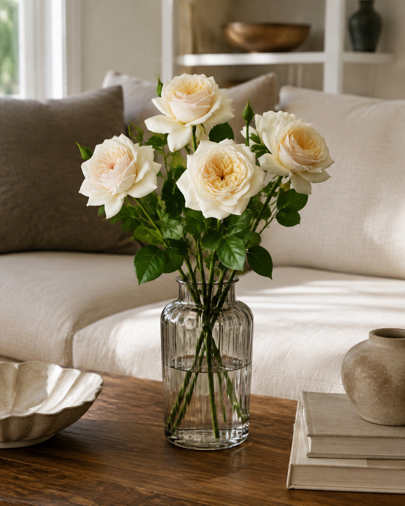 Light Yellow Fabric Artificial Juliet Rose Stem - 69 cm