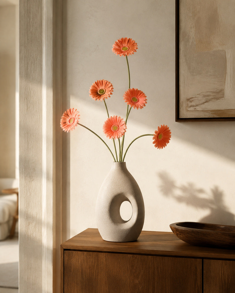 Coral PU Artificial Gerbera Daisy Floral Stem - 34 cm