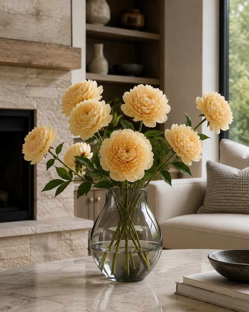 Champagne Fabric Artificial Peony Stem - 56 cm