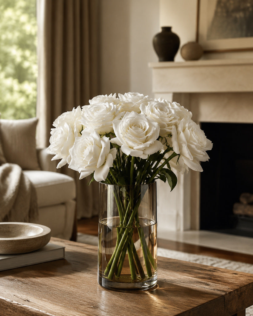 Cream Artificial Rose Bouquet - 22 cm