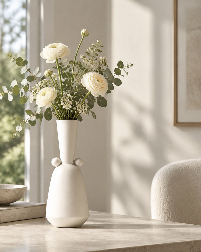 Matte White Tall Geometric Sculptural Vase - 13.9"