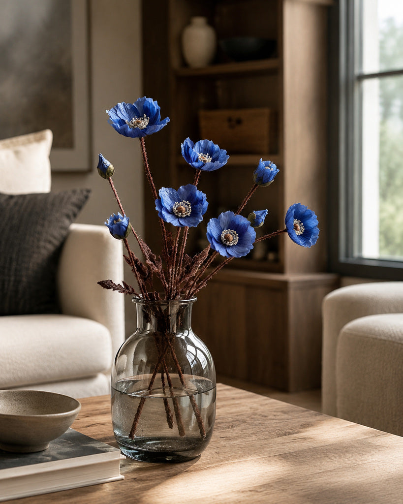 Blue Artificial Autumn Coral Floral Stem - 60 cm