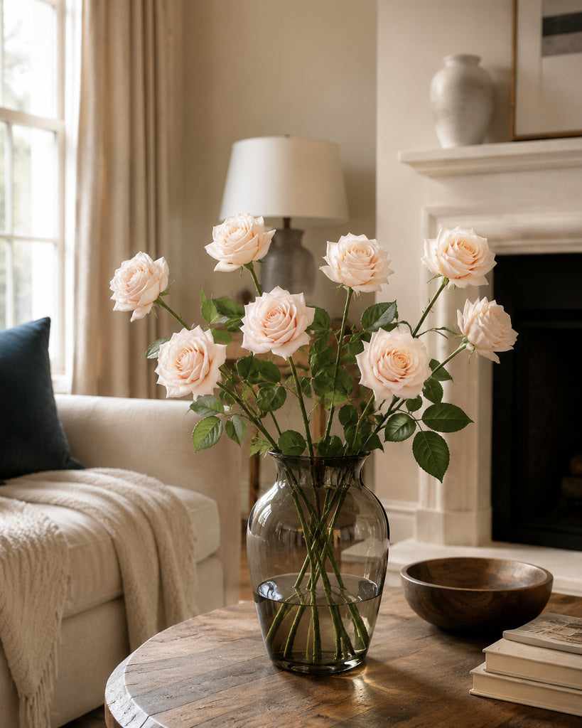 Champagne Fabric Artificial Rose Stem - 66 cm