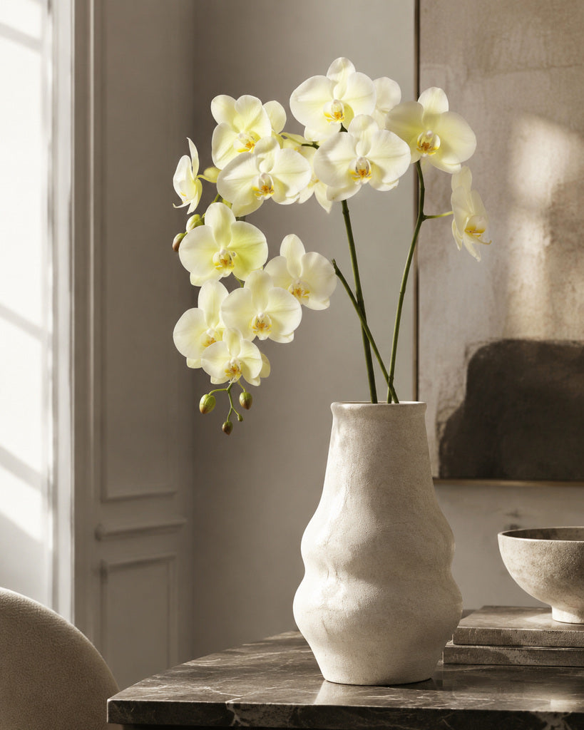 Cream Yellow PVC Artificial Phalaenopsis Orchid Stem - 100 cm