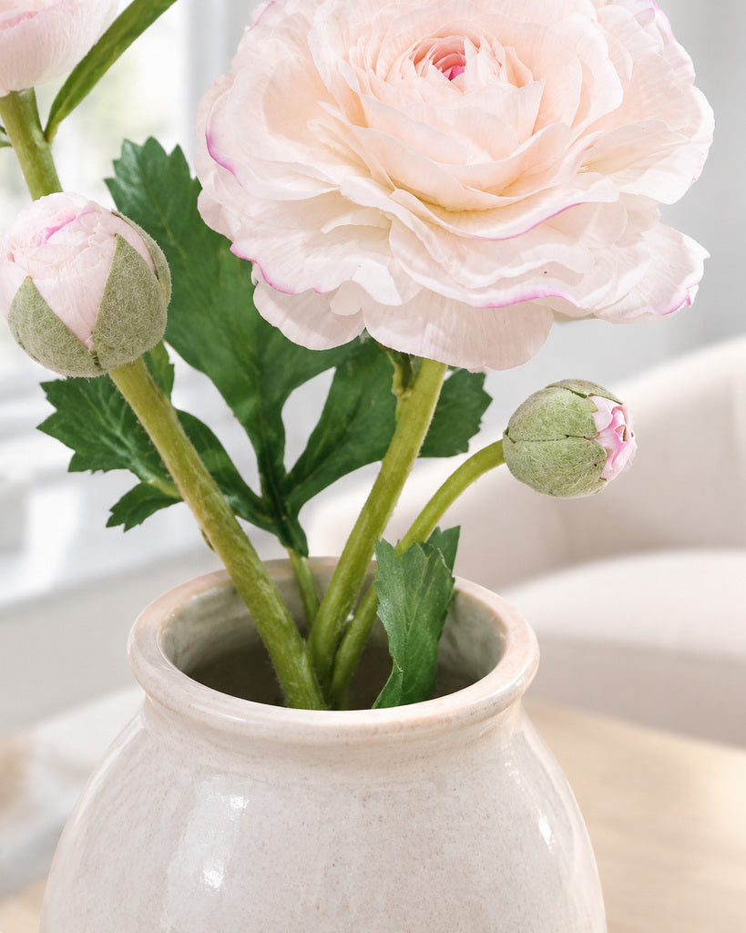 Blush White 3-Head Artificial Ranunculus Stem - 54 cm