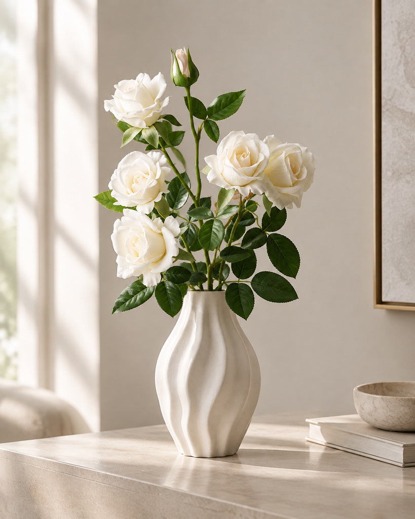Cream White Multi-Head Artificial Barbie Rose Stem - 70 cm