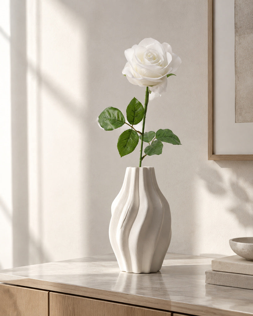 White Artificial French Rose Stem - 55 cm
