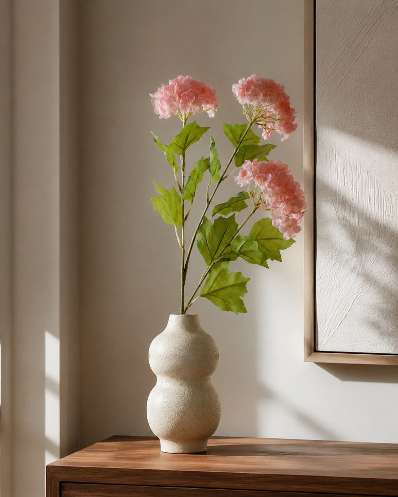 Pink Plastic Artificial Snowball Flower Branch - 68 cm