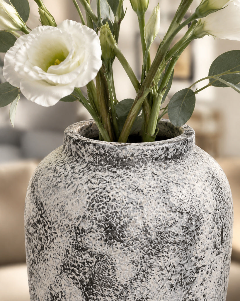 Snow White Speckled Textured Tall Vase - 11.4"