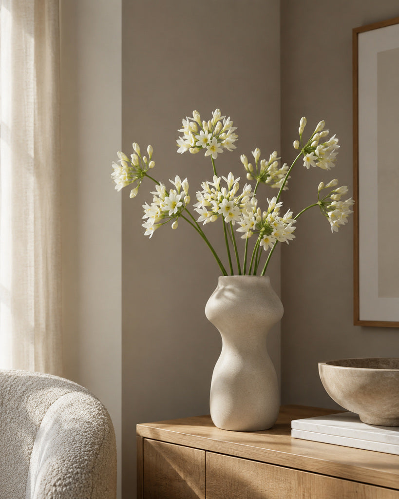White Plastic & Fabric Artificial Agapanthus Stem - 76 cm