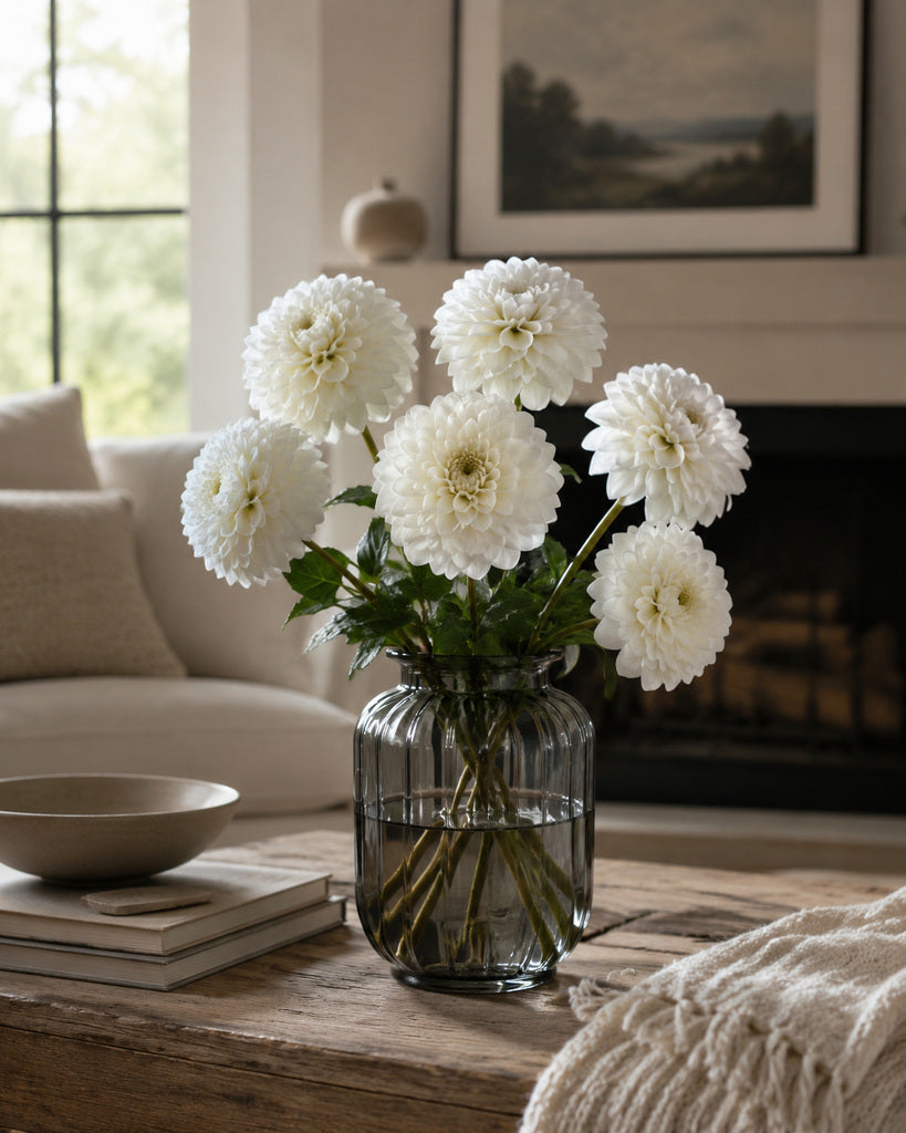 White Fabric Artificial Chrysanthemum Stem - 57 cm